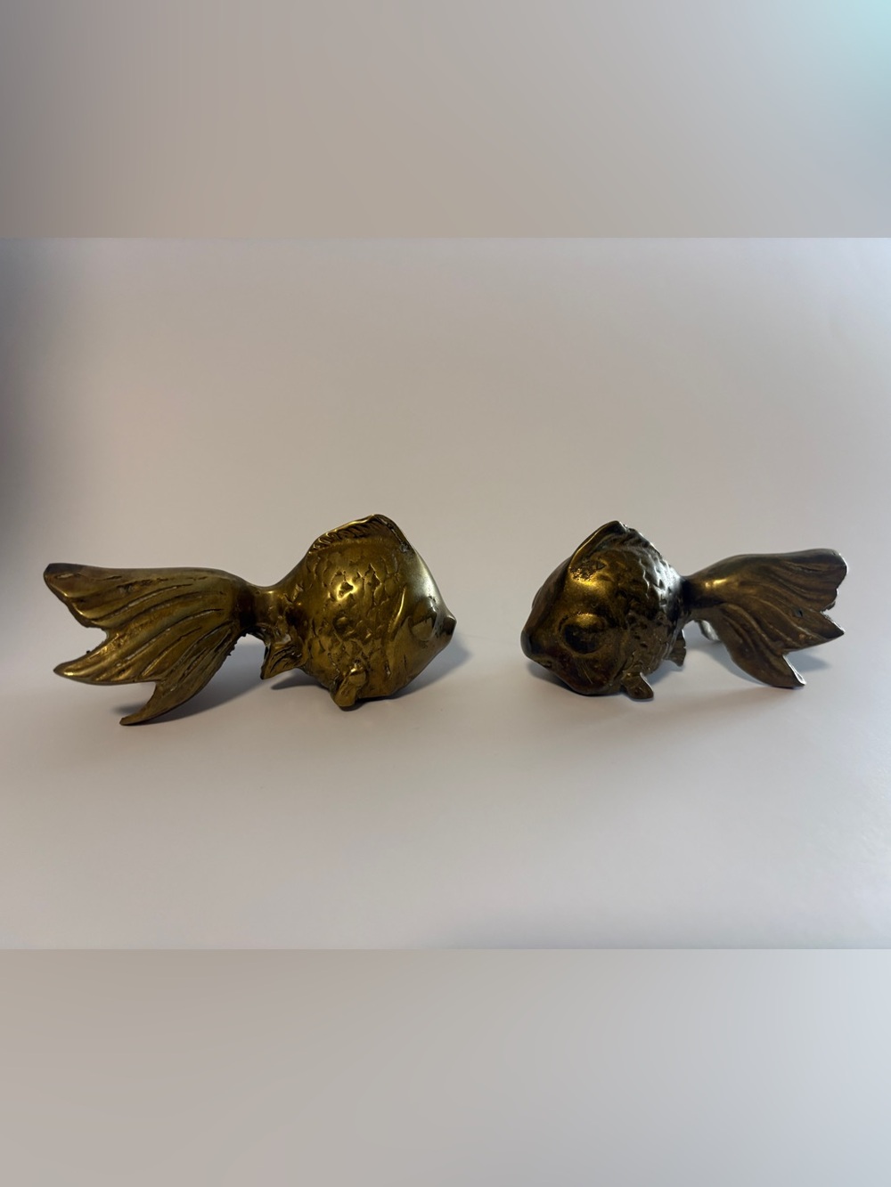 Vintage Brass Goldfish Figurines - Set of 2 Koi Fish Decor Paperweights